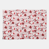 Santa Claus Candy Canes Snowflakes Pattern Red Theedoek (Horizontaal)