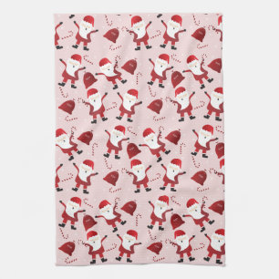 Santa Claus Candy Canes Snowflakes Pattern Red Theedoek