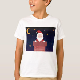 Santa Claus cartoon glimlach cadeau op de schoorst T-shirt