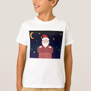 Santa Claus cartoon glimlach cadeau op de schoorst T-shirt