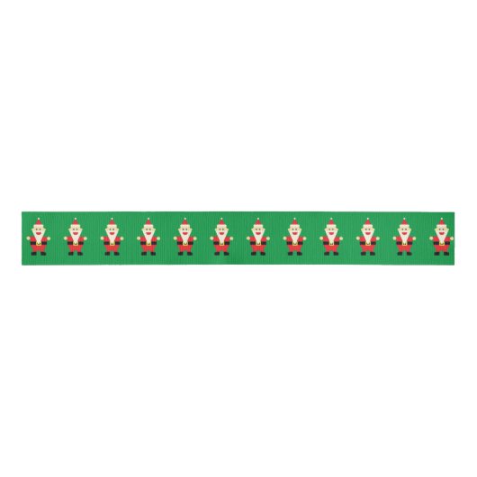 Santa Claus Cartoon Green Red Cute Fun Kerstmis Grosgrain Lint (Voorkant)