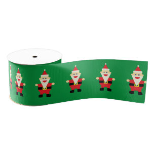 Santa Claus Cartoon Green Red Cute Fun Kerstmis Grosgrain Lint