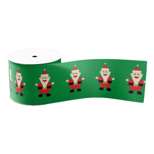 Santa Claus Cartoon Green Red Cute Fun Kerstmis Grosgrain Lint (Spoel)