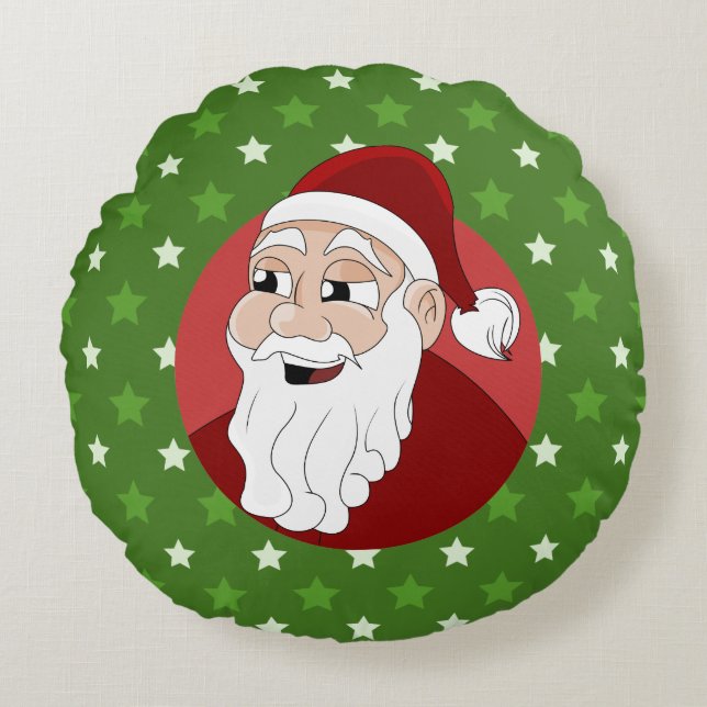 Santa Claus Cartoon Rond Kussen (Voorkant)