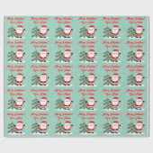 Santa Claus cartoon with Christmas tree teal Cadeaupapier (Vlak)