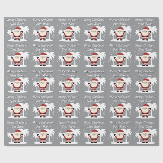 Santa Claus cartoon with palm trees grey Christmas Cadeaupapier (Vlak)
