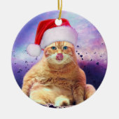 Santa Claus Cat Moon Keramisch Ornament (Voorkant)