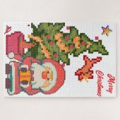 Santa Claus, cat stealing star, Pixel Art Legpuzzel (Horizontaal)
