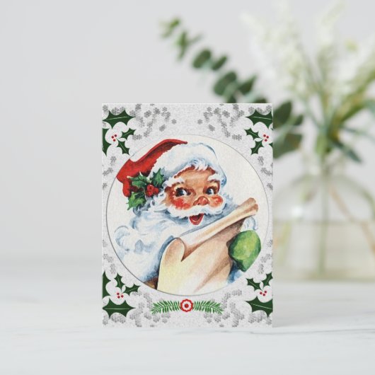Santa Claus Checklist Snowflake Holly Lijst Briefkaart (Staand voorkant)
