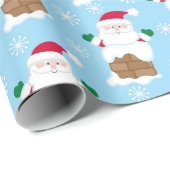 Santa Claus Chimney op Blue Snow-kerstcadeau Cadeaupapier (Rol Hoek)