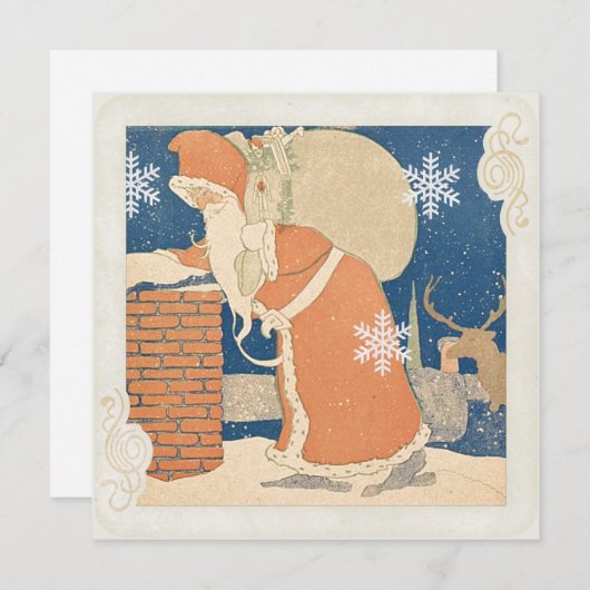 Santa Claus Chimney Vintage Kerstmis Feestdagenkaart (Voorkant / Achterkant)