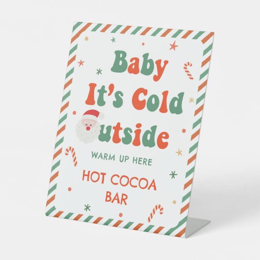 Santa Claus Christmas Baby shower Hot Cocoa Bar Reclamebord Met Voetstuk (Voorkant)
