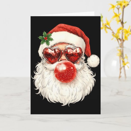 Santa Claus Christmas Blowing Bubble Gum And Sungl Kaart (Gele Bloem)