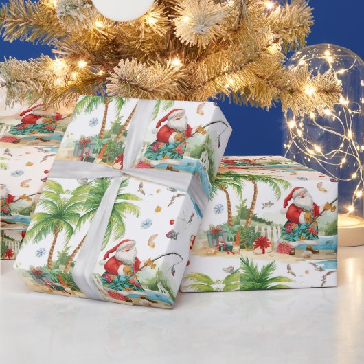 Santa Claus Christmas Fishing in Summer Cadeaupapier (Feestdagen)
