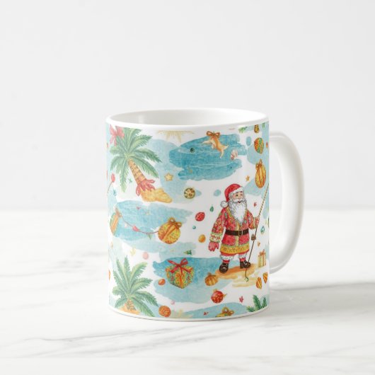 Santa Claus Christmas Fishing in Summer Koffiemok (Voorkant rechts)