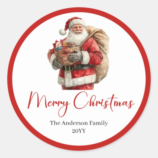 Santa Claus Christmas Gift Label Sticker Template (Voorkant)