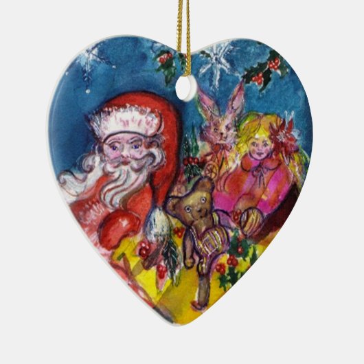 SANTA CLAUS, CHRISTMAS GIFTS Blue Sapphire Heart Keramisch Ornament (Rechts)