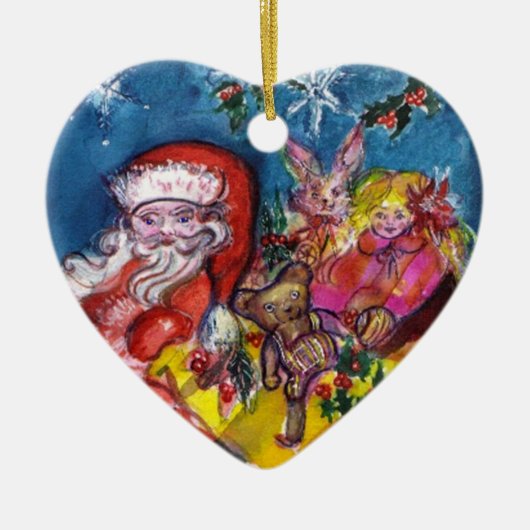SANTA CLAUS, CHRISTMAS GIFTS Blue Sapphire Heart Keramisch Ornament (Voorkant)