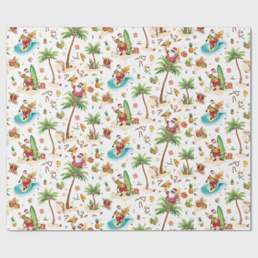 Santa Claus Christmas in July at the beach surfer Cadeaupapier (Vlak)