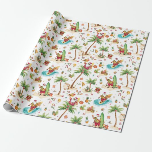 Santa Claus Christmas in July at the beach surfer Cadeaupapier (Uitgerold)