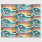 Santa Claus Christmas in July at the beach surfer Cadeaupapier (Vlak)