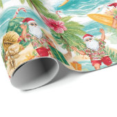 Santa Claus Christmas in July at the beach surfer Cadeaupapier (Rol Hoek)