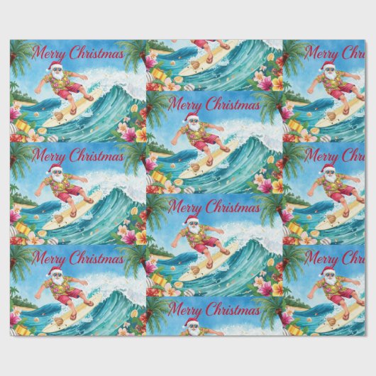 Santa Claus Christmas in July at the beach surfer Cadeaupapier (Vlak)