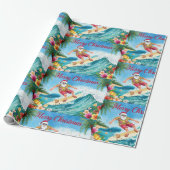 Santa Claus Christmas in July at the beach surfer Cadeaupapier (Uitgerold)