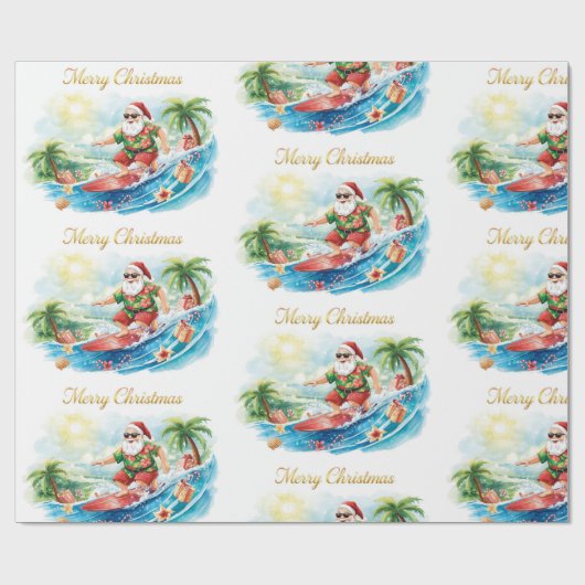 Santa Claus Christmas in July at the beach surfer Cadeaupapier (Vlak)