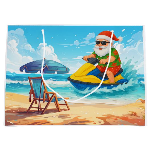 Santa Claus Christmas in July riding jet ski Groot Cadeauzakje (Voorkant)