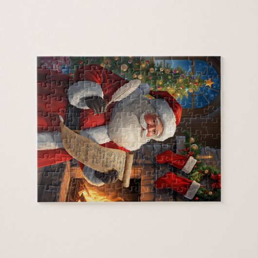 Santa Claus Christmas List Fireplace Scene Legpuzzel (Horizontaal)