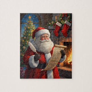 Santa Claus Christmas List Fireplace Scene Legpuzzel
