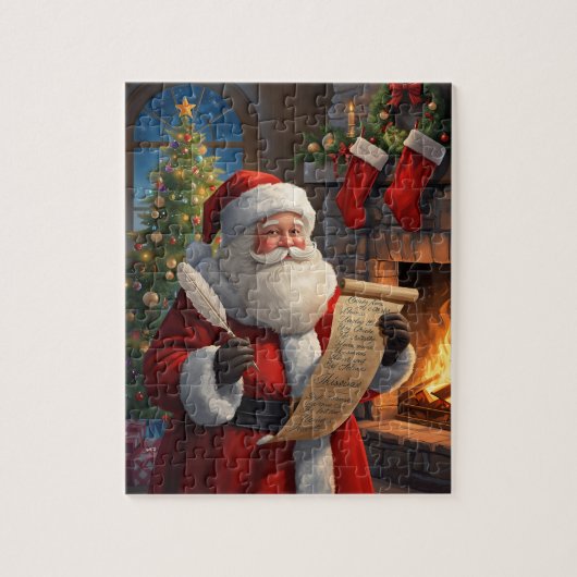 Santa Claus Christmas List Fireplace Scene Legpuzzel (Verticaal)