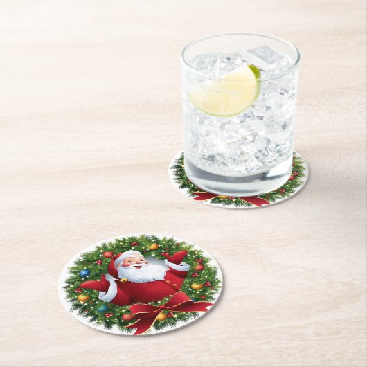 Santa Claus Christmas Set of 6  Ronde Kartonnen Onderzetter (Insitu)