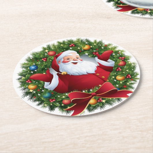 Santa Claus Christmas Set of 6 Ronde Kartonnen Onderzetter (Gebogen)
