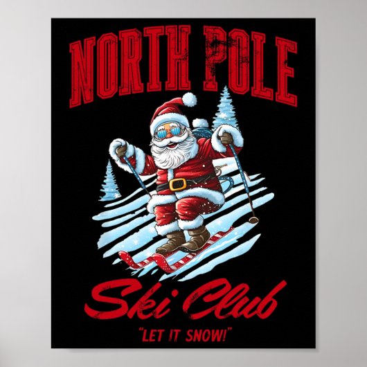 Santa Claus Christmas Snow Skiing At The North Pol Poster (Voorkant)