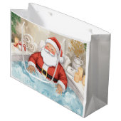 Santa Claus Christmas Spa Bath Tub Large Gift Bag Groot Cadeauzakje (Voorkant Gekanteld)