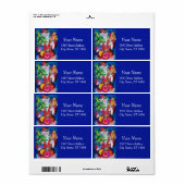 SANTA CLAUS, CHRISTMAS TREE EN GIFTS Red Blue Etiket (Full Sheet)