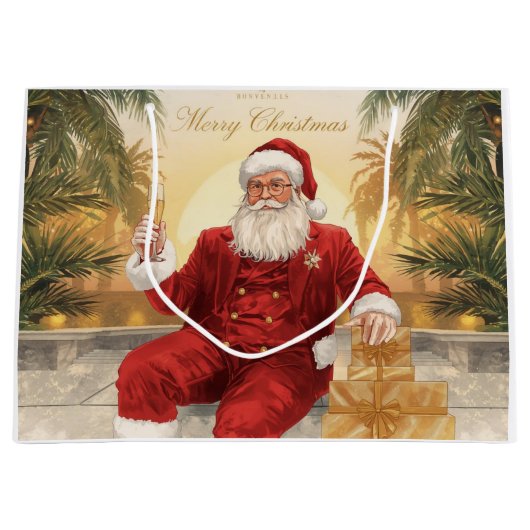 Santa Claus Christmas under palm tree California Groot Cadeauzakje (Voorkant)