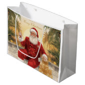 Santa Claus Christmas under palm tree California Groot Cadeauzakje (Voorkant Gekanteld)