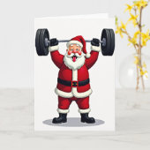 Santa Claus Christmas Weightlifting Kaart (Gele Bloem)