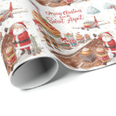 Santa Claus Christmas with Bakery Shop at airport Cadeaupapier (Rol Hoek)