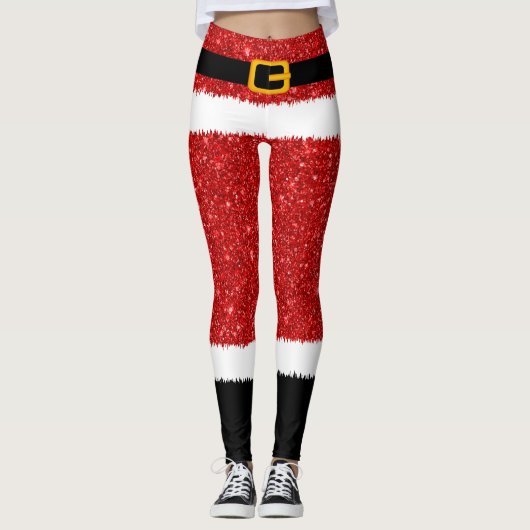 Santa Claus Costume Glitter-kerstLeggings Leggings (Voorkant)