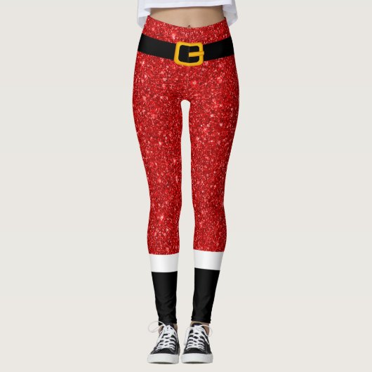 Santa Claus Costume Glitter-kerstLeggings Leggings (Voorkant)