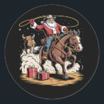 Santa Claus Cowboy Vintage Christmas Horse Koe Ronde Sticker<br><div class="desc">Santa Claus Cowboy Vintage Christmas Horse Koe</div>
