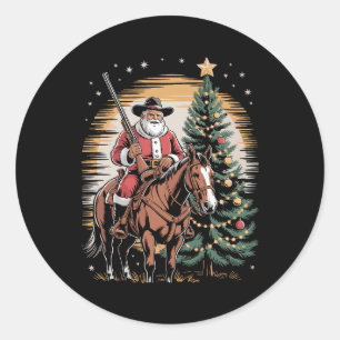 Santa Claus Cowboy Vintage kerstboom Western Ronde Sticker