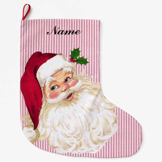  Santa Claus Cranberry & White Stripe Grote Kerstsok (Voorkant)