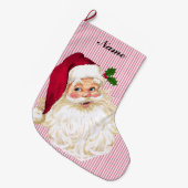  Santa Claus Cranberry & White Stripe Grote Kerstsok (Voorkant (Hangend))