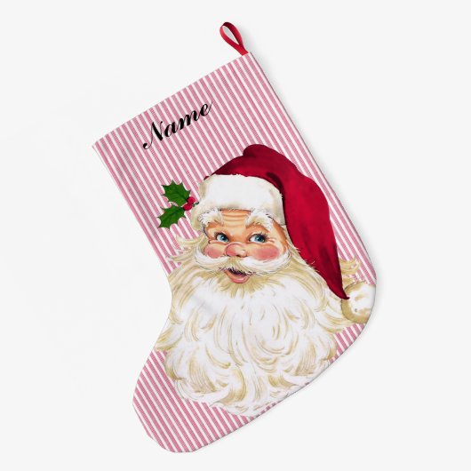  Santa Claus Cranberry & White Stripe Grote Kerstsok (Achterkant (Hangend))