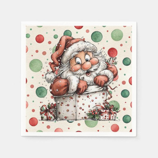 Santa Claus Crawling Out of Gift Box Servet (Voorkant)